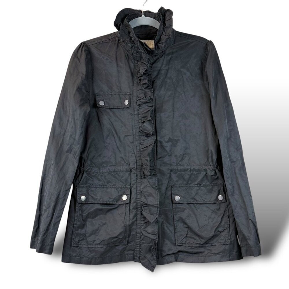 Converse One Star Jacket Womens Sz M Black Metallic Ruffle Full Zip Windbraker